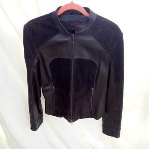 Moto Cafe Racer Danier Zip Jacket- Womens M, Brown Suede/Leather combo